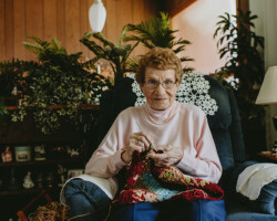 Marcella Kuehl, Killaloe, age 95. Marcella is at home crocheting a blanket, one of hundreds she has made for people in need. As well, many will attest that she makes the best pies in Killaloe.