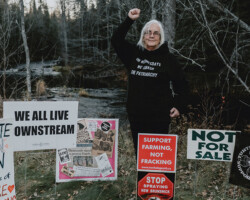 Ann Pohl, Killaloe, age 71. A long-time activist, Ann is pictured here with some of the signs that
showcase the causes she’s been involved with over the years.