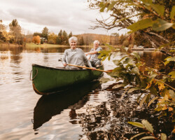 Dawn and Peter Cruchet, Palmer Rapids. Ages: Dawn 74, Peter 74. Dawn and Peter paddle along the Madawaska River in Palmer Rapids.