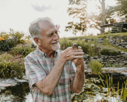 Frank Tettemer, Killaloe, age 73. Frank spent many years building and perfecting this garden and pond at his home in the Killaloe hills.