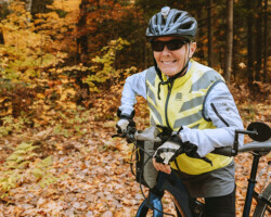 Joyce Burkholder, Wilno, age 69. Joyce mid-bike ride in the Wilno hills.