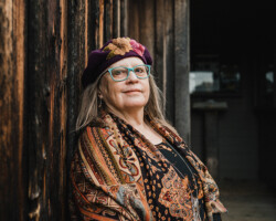 Linda Sorensen, Wilno, age 69. Linda is at the Rockingham Church, which has long been a source of artistic inspiration for her.