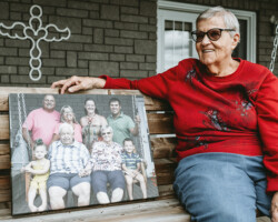 Ursula R. Golka, golden Lake, age 86. Ursula is on a swing outside of her
apartment. She originally wanted the photo taken with her husband, but he passed away shortly before we had a chance to get together. This photo represents her love for her husband and family.